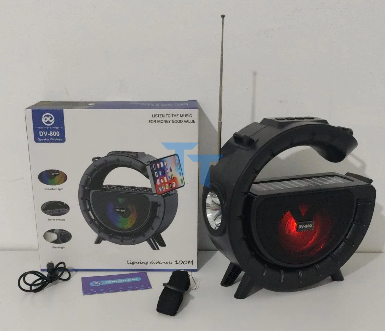 DV-800 Güneş Enerjili El Fenerli Radyolu Kablosuz Işıklı Bluetooth Hoparlör